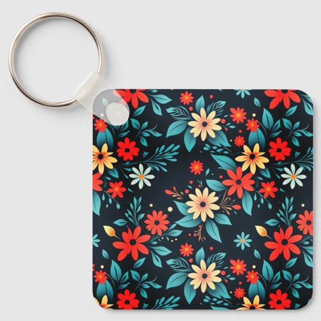 Beautiful Flowers Floral Pattern Keychain (Front)