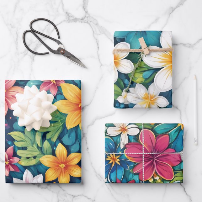 Beautiful Flowers, Floral Patterned   Wrapping Paper Sheet (Front)