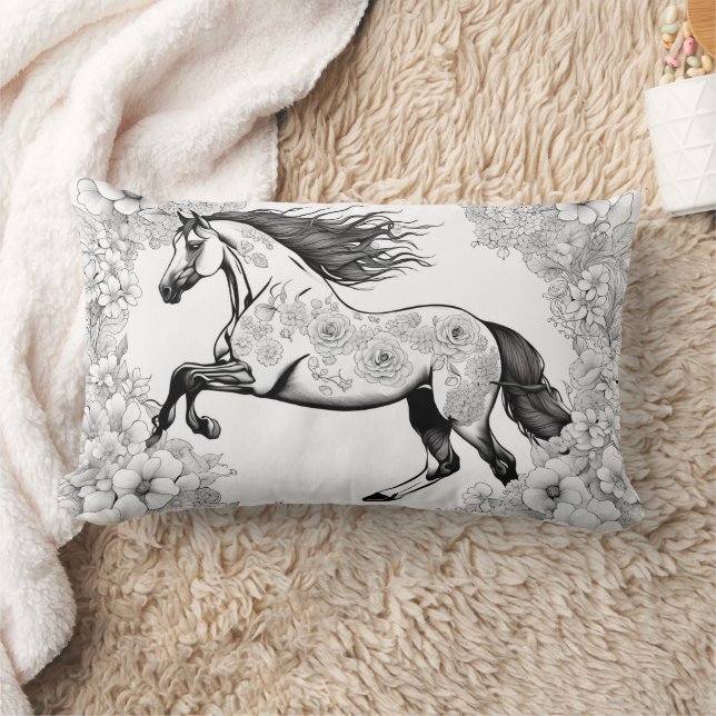 Beautiful Flowers & Horse Colour Your Own Lumbar Pillow (Blanket)