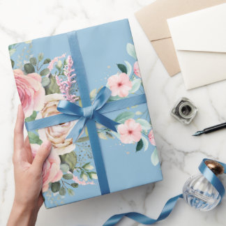 Beautiful Flowers In Blue Wrapping Paper