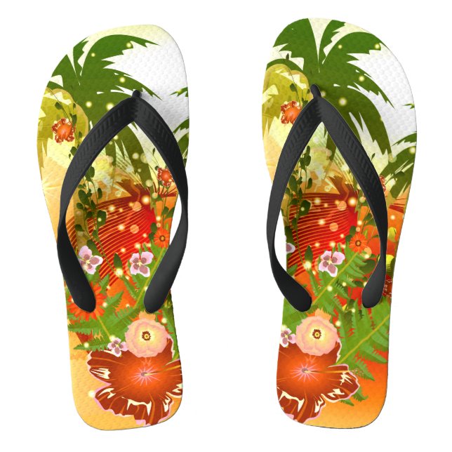 Beautiful flowers in tropical design flip flops (Footbed)