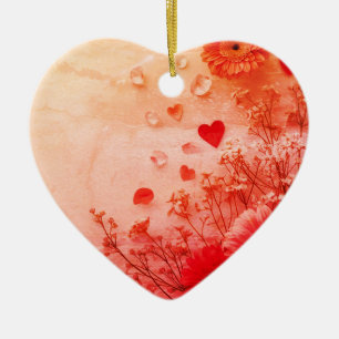 Beautiful Flowers on a Pink Valentines Day Tree Ceramic Ornament