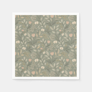 Beautiful Flowers on Sage Green Earthy Colours Napkin