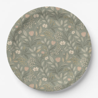 Beautiful Flowers on Sage Green Earthy Colours Paper Plate