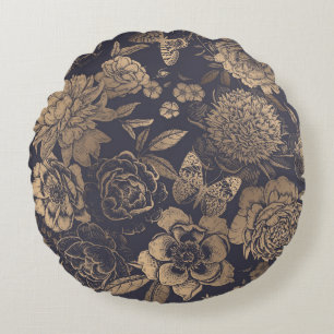 Beautiful flowers peonies, roses and butterflies.  round pillow