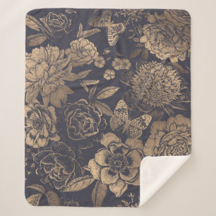 Beautiful flowers peonies, roses and butterflies. sherpa blanket
