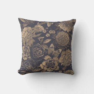 Beautiful flowers peonies, roses and butterflies.  throw pillow