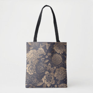 Beautiful flowers peonies, roses and butterflies. tote bag