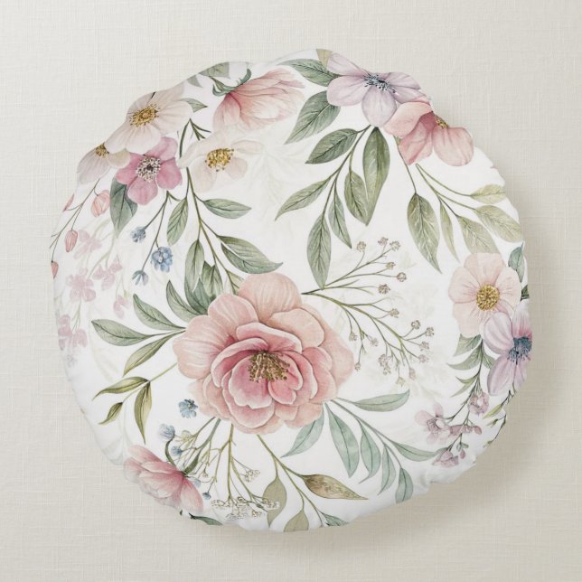 Beautiful Flowers Pink Patterns Round Pillow (Back)