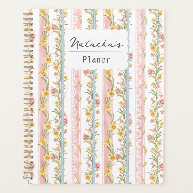 Beautiful flowers Pinky Retro Shabby Personalized  Planner (Front)