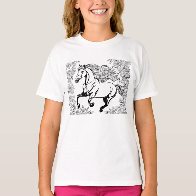 Beautiful Flowers & Pony Paint a  T-Shirt (Front)