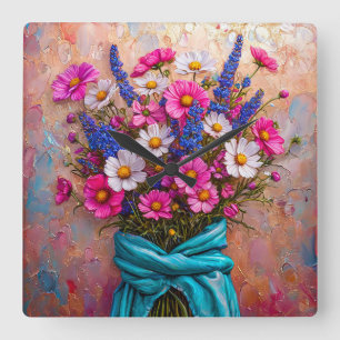 Beautiful flowers still life square wall clock