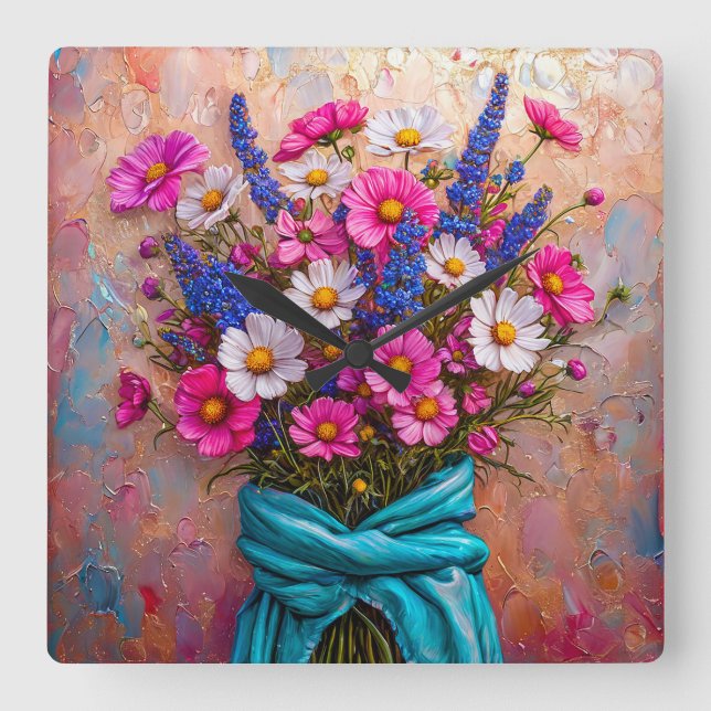 Beautiful flowers still life square wall clock (Front)