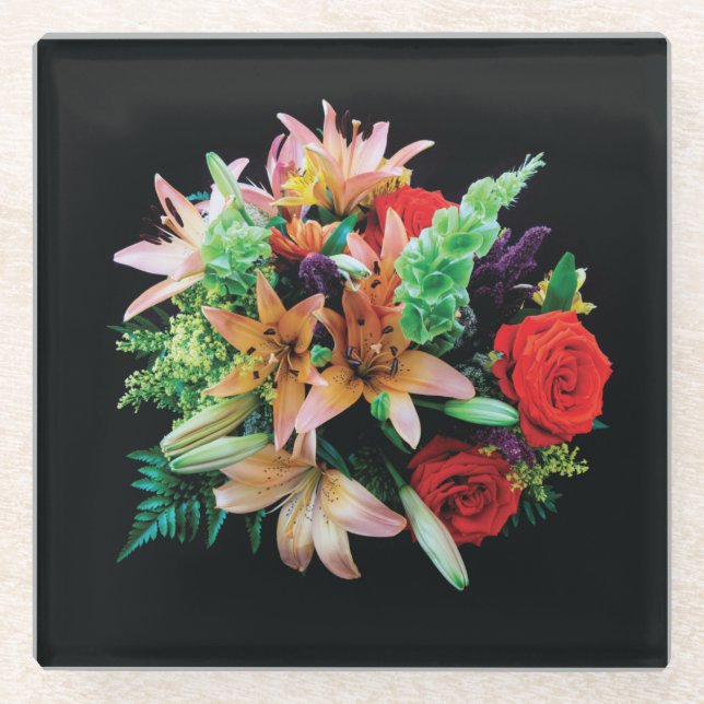 Beautiful Flowers Throw Pillow Glass Coaster (Front)