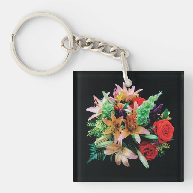 Beautiful Flowers Throw Pillow Keychain (Front)