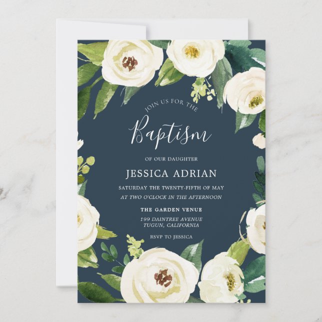 Beautiful Flowers Turquoise Baptism Invite (Front)