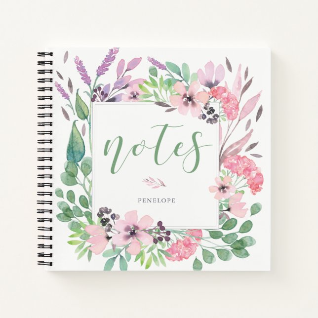 Beautiful Flowers | Watercolor Floral and Leaves Notebook (Front)