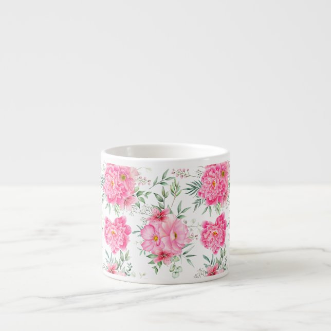 Beautiful Flowers Watercolor Floral Pattern Espresso Cup (Front)