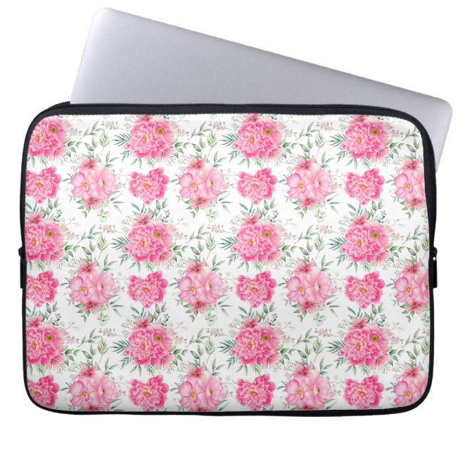 Beautiful Flowers Watercolor Floral Pattern Laptop Sleeve (Front)