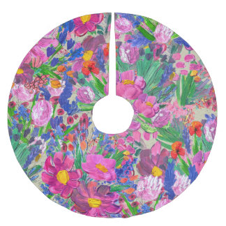 Beautiful Flowers: Wildflower Watercolor Wallpaper Brushed Polyester Tree Skirt