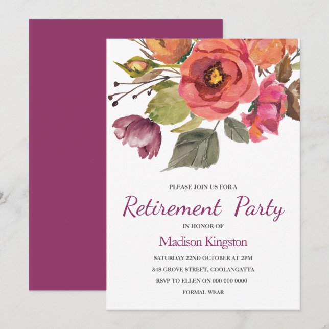 Beautiful Flowers Womans Retirement Party Invite (Front/Back)