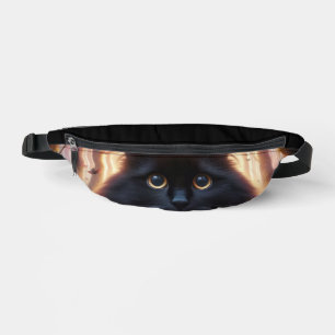 Beautiful Fluffy Black Cat with Gold Eyes Fanny Pack