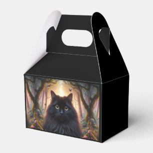 Beautiful Fluffy Black Cat with Gold Eyes Favor Box