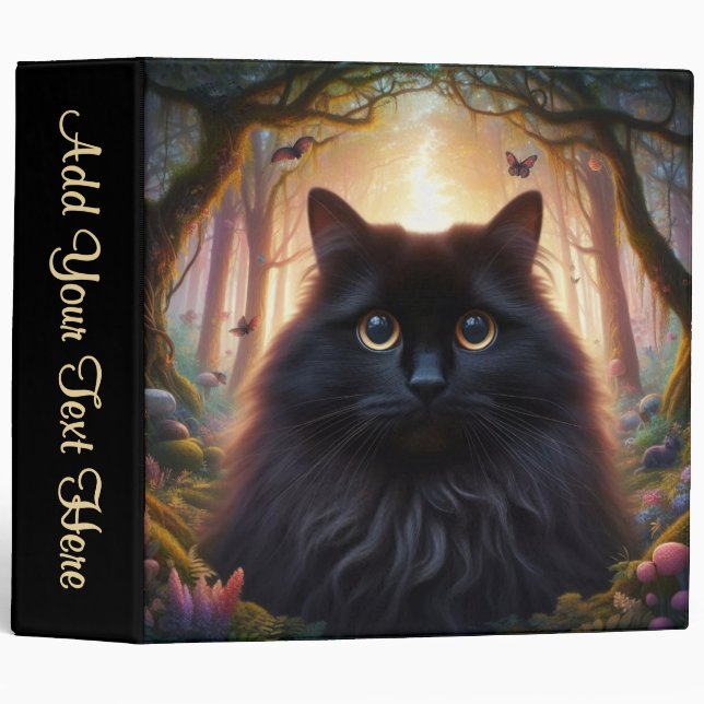Beautiful Fluffy Black Cat with Gold Eyes Personal Binder (Front/Spine)