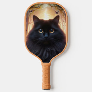 Beautiful Fluffy Black Cat with Gold Eyes Pickleball Paddle