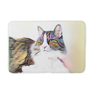 Beautiful fluffy cat with rainbow fur bath mat