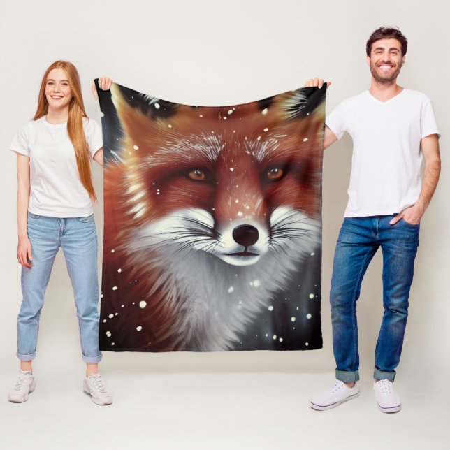 Beautiful Fluffy Red Fox in Snow Fleece Blanket (In Situ)
