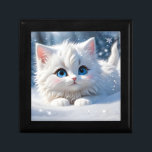 Beautiful Fluffy White Cat Blue Eyes Pink Cheeks Gift Box<br><div class="desc">Cute fluffy white cat Christmas gift box.</div>