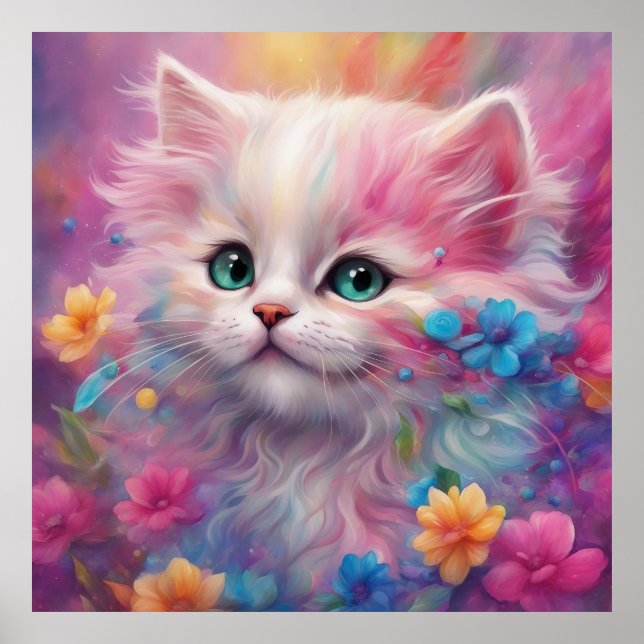 Beautiful Fluffy White Cat Poster (Front)