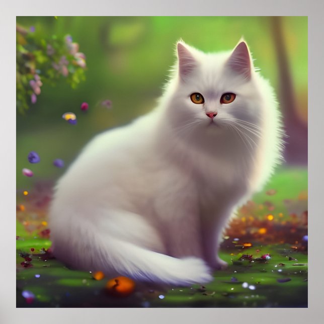 Beautiful Fluffy White Cat Poster (Front)