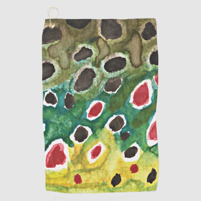 Beautiful Fly Fishing Brown Trout Golf Towel (Front)