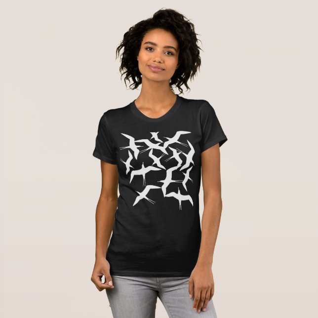 Beautiful Flying Birds Pattern T-Shirt Top (Front Full)