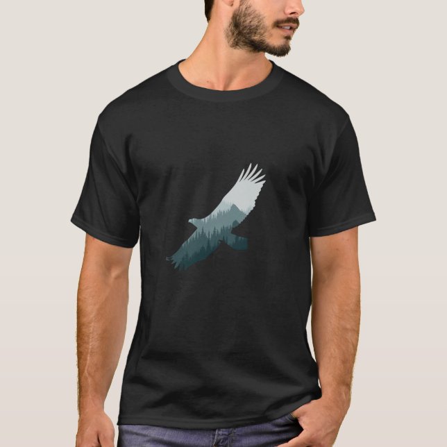 Beautiful Flying Eagle at Night Forest Bird Silhou T-Shirt (Front)