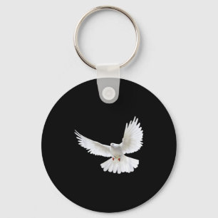 Beautiful Flying Peaceful White Dove Photo Silhoue Keychain