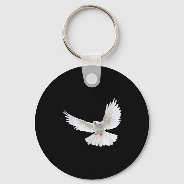 Beautiful Flying Peaceful White Dove Photo Silhoue Keychain (Front)