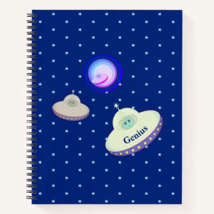 Beautiful Flying Saucers & Stars on Blue Notebook