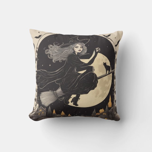 Beautiful flying witch pillow (Front)