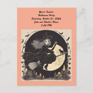Beautiful flying witch pillow invitation postcard