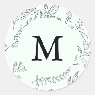 Beautiful Foliage Print Monogram Mint Holiday Classic Round Sticker