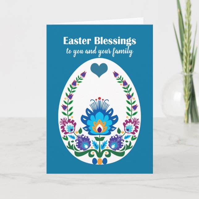 Beautiful Folklore Blue Pysanka Easter Egg, Custom Card (Front)
