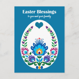 🐤Beautiful Folklore Blue Pysanka Easter Egg Postcard