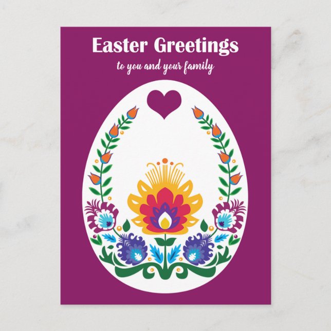 🐤🐤Beautiful Folklore Maroon Pysanka Easter Egg Postcard (Front)