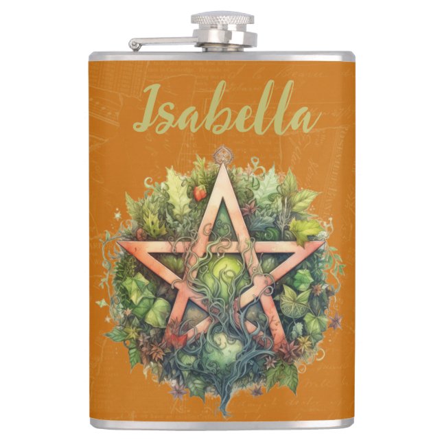 Beautiful Forest Pagan Pentagram Hip Flask (Front)
