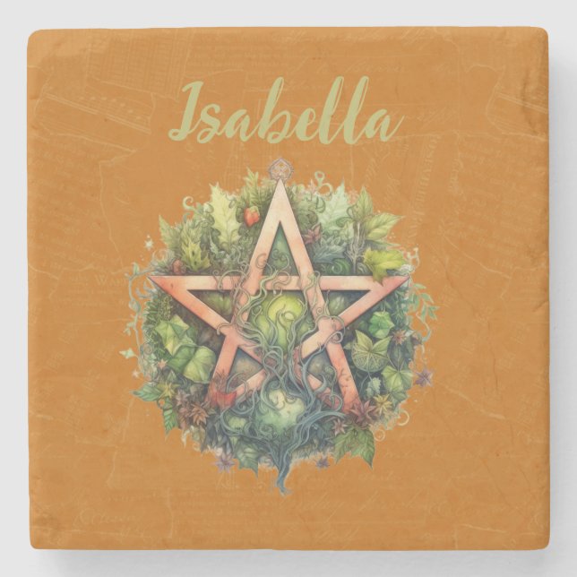 Beautiful Forest Pagan Pentagram Stone Coaster (Front)