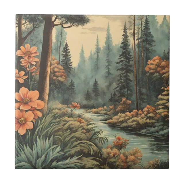 Beautiful Forest River Landscape  Tile (Front)