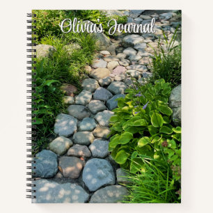 Beautiful forest scene sunny stone walkway photo notebook